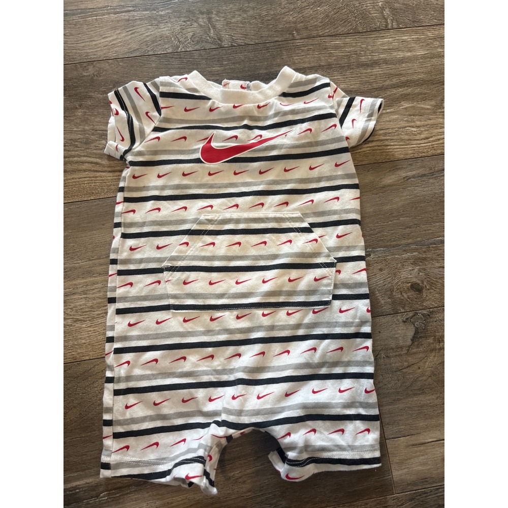 Nike Baby Boy Striped Swoosh Romper White Red Black 6M J208-001